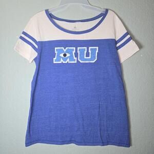 Disney Parks Monsters University MU Blue & White Women Raglan Shirt sz M